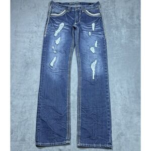 Affliction Jeans Mens 31x34 Blake Straight Leg Distressed Y2K Black Premium USA